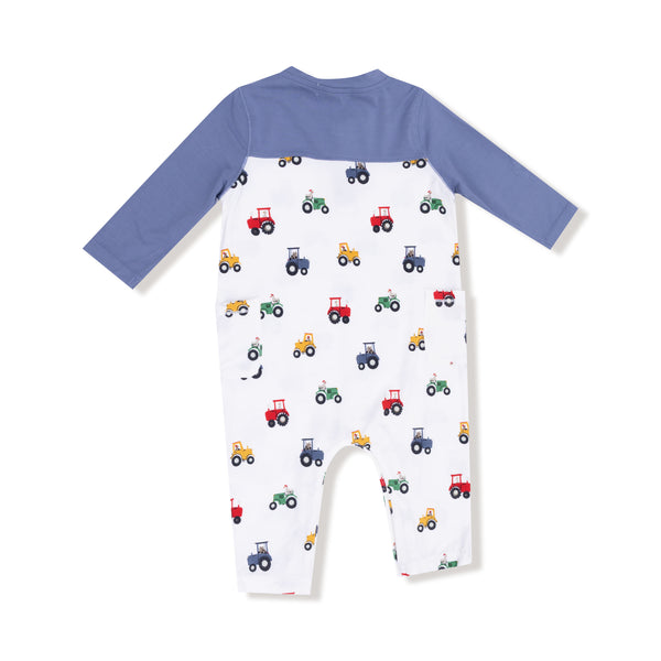 Mini Tractors Romper W/ Contrast Sleeves