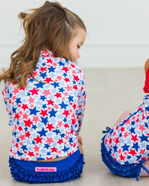 Zipper Rash Guard 2-Piece Swimsuit- Shimmer Star- Spangled