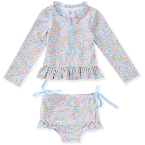 Watercolor Garden Two-Piece Rash Guard Swimsuit