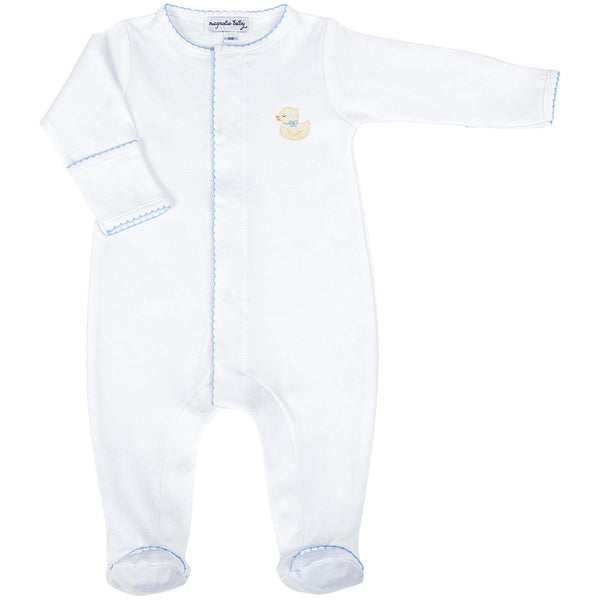 Precious Ducklings Embroidered Footie- Light Blue