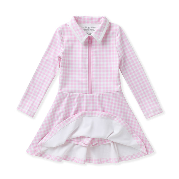 Pink Gingham L/S Tennis Dress