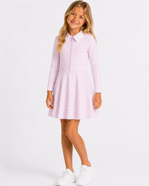Pink Gingham L/S Tennis Dress