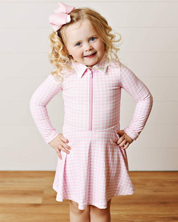 Pink Gingham L/S Tennis Dress