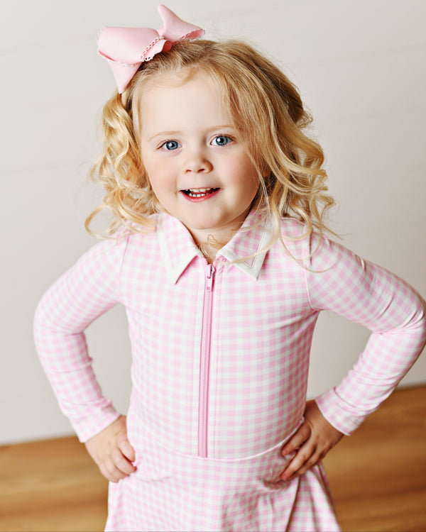 Pink Gingham L/S Tennis Dress