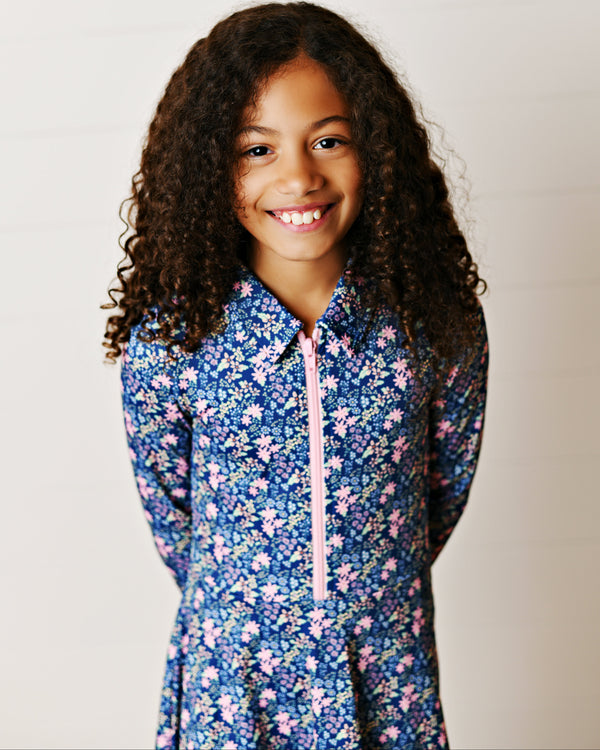 Navy Ditsy Floral L/S Tennis Dress