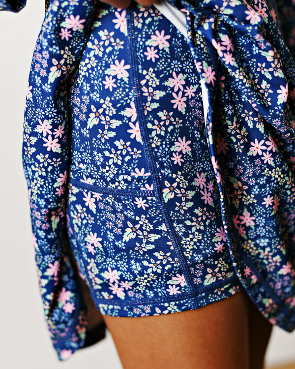 Navy Ditsy Floral L/S Tennis Dress