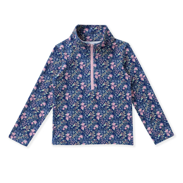 Navy Ditsy Floral Zip Pullover Top