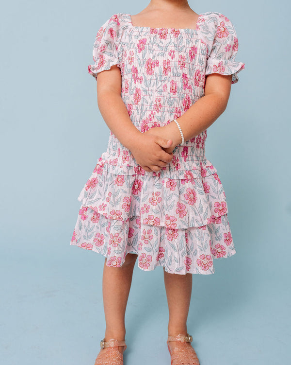 Woodblock Floral Mirrorball Dress