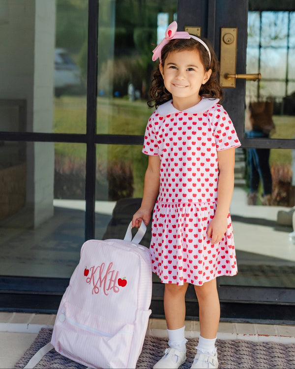Libby Dress- Schoolhouse Apples Pink