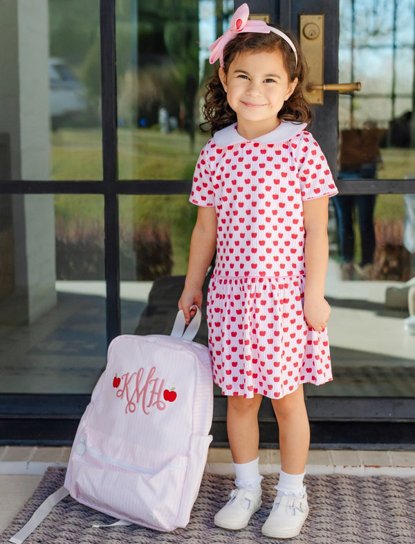 Libby Dress- Schoolhouse Apples Pink