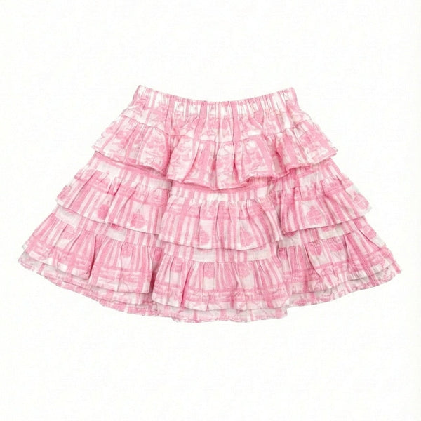 Pink Geometric Embroidery Lacy Skirt