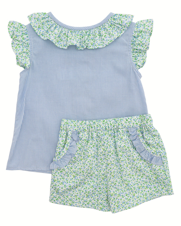 Lucy Ruffle Short Set- Blue Floral