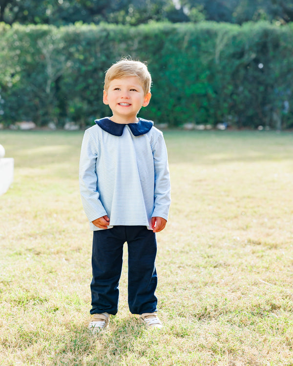 Archie Bloomer Pant Set- Light Blue Stripe/Navy