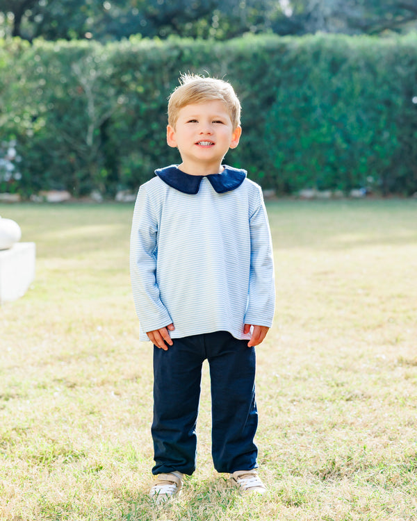 Archie Bloomer Pant Set- Light Blue Stripe/Navy