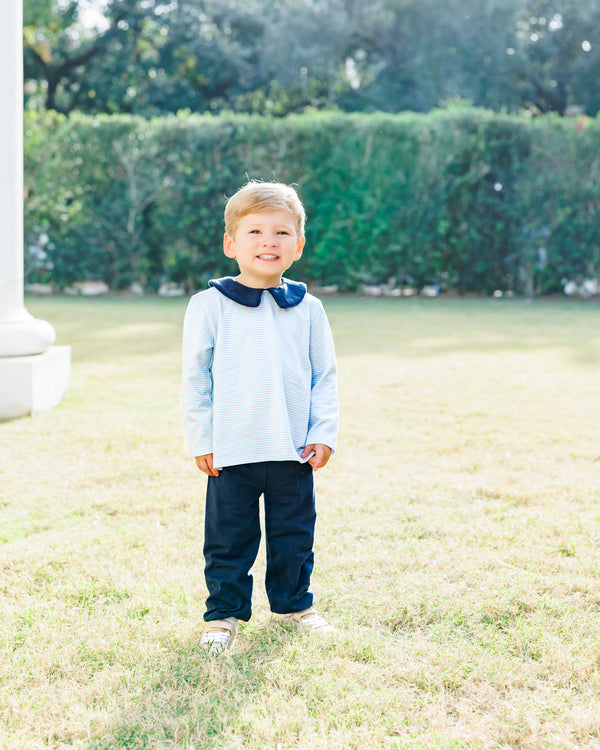 Archie Bloomer Pant Set- Light Blue Stripe/Navy