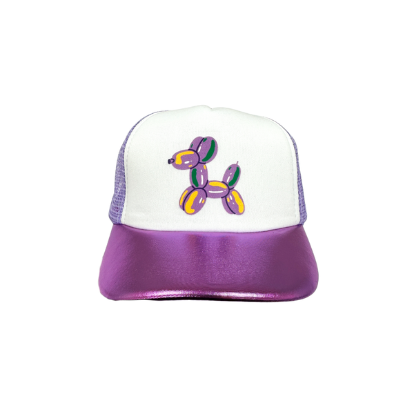 Mardi Gras Balloon Dog Lavender Metallic Trucker