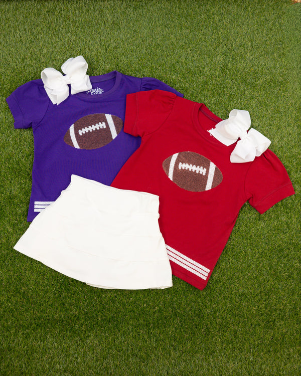 Sequin Football SS Holly Shirt- Crimson