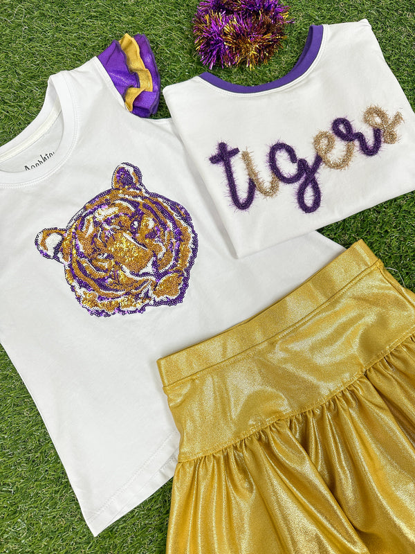 Shimmer Ruffle Sequin Tiger Top