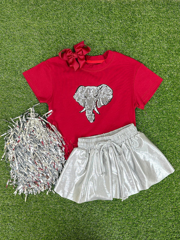 Sequin Elephant Boxy T- Crimson