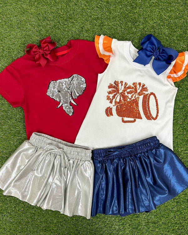 Shimmer Ruffle Sequin Cheer Top- Orange