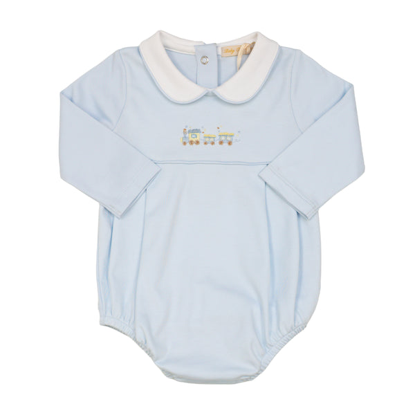 Little Train Embroidered Bubble- Light Blue