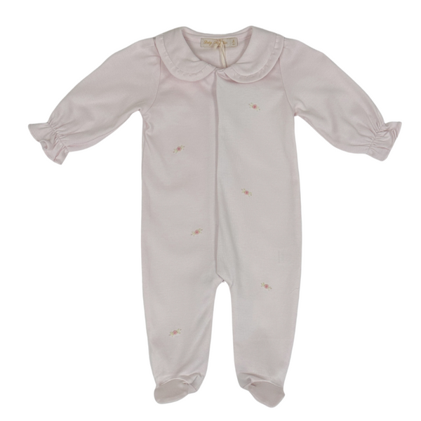 Sweet Roses Collared Footie W/ All Over Embroidery