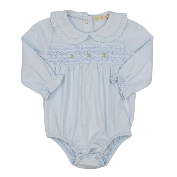 Smocked Collared Bubble- Light Blue