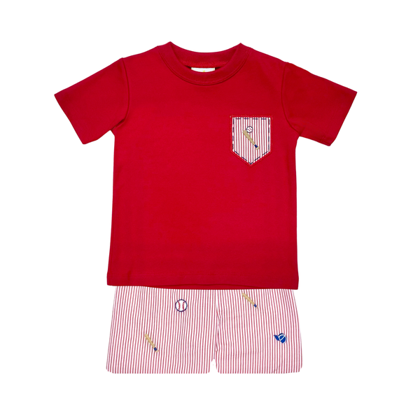 Baseball Short Set- Red
