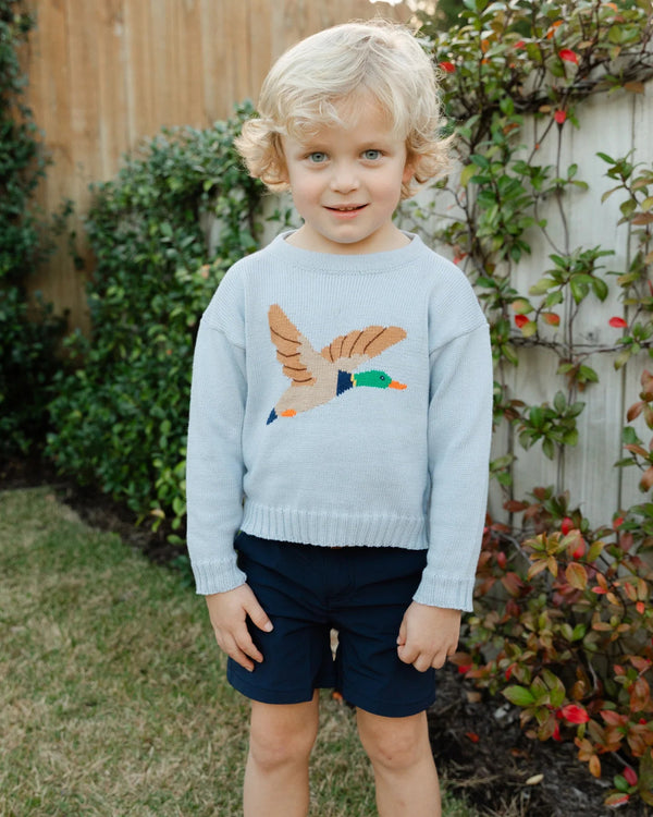 Crew Neck Sweater- Duck on Grey