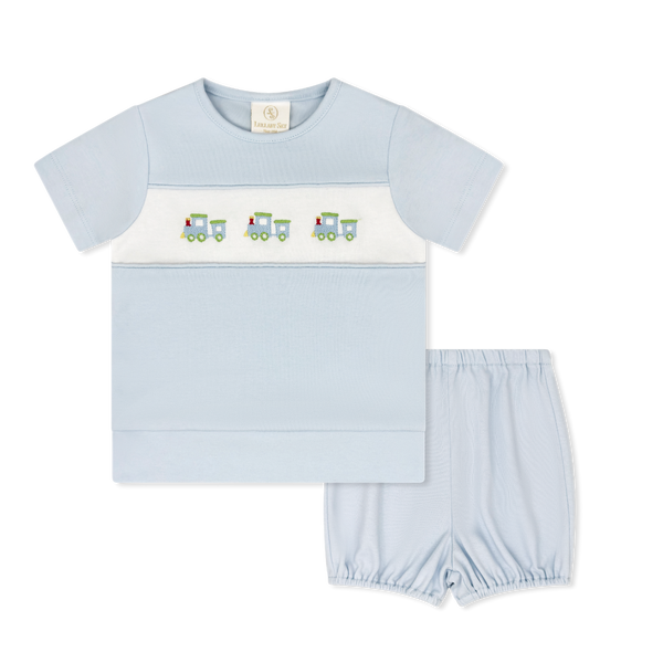 Bayou Bloomer/Short Set- Cloud Blue Trains