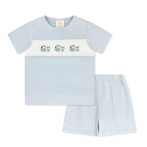 Bayou Bloomer/Short Set- Cloud Blue Trains
