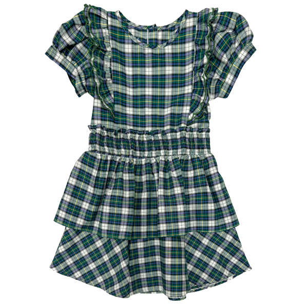 Tiered Green Christmas Plaid Dress