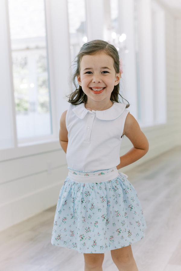 Bea Blue Floral Dotted- Swiss Skirt