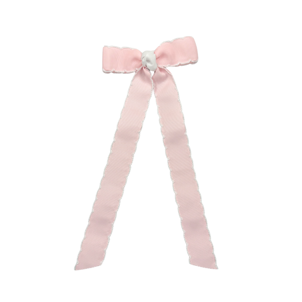 Flat Bow w/ 7" Streamers- Light Pink/White