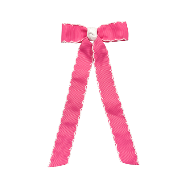 Flat Bow w/ 7" Streamers- Pink/White