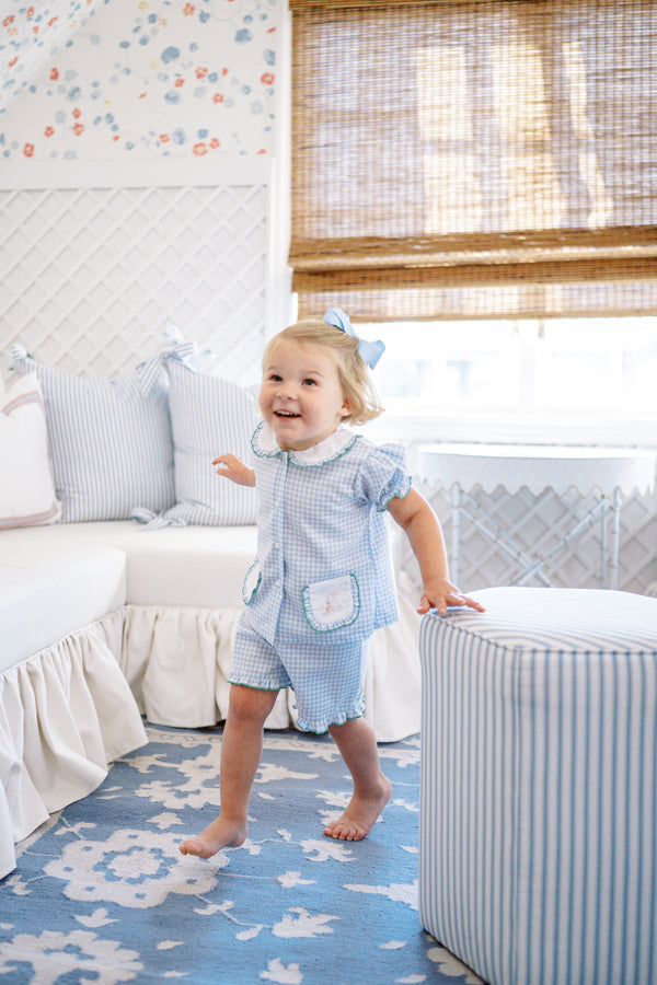 Bitsy Blue Gingham Easter Ruffle Short Set