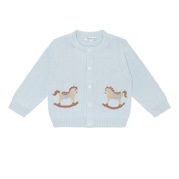 Rocking Horse Embroidered Cardigan- Blue