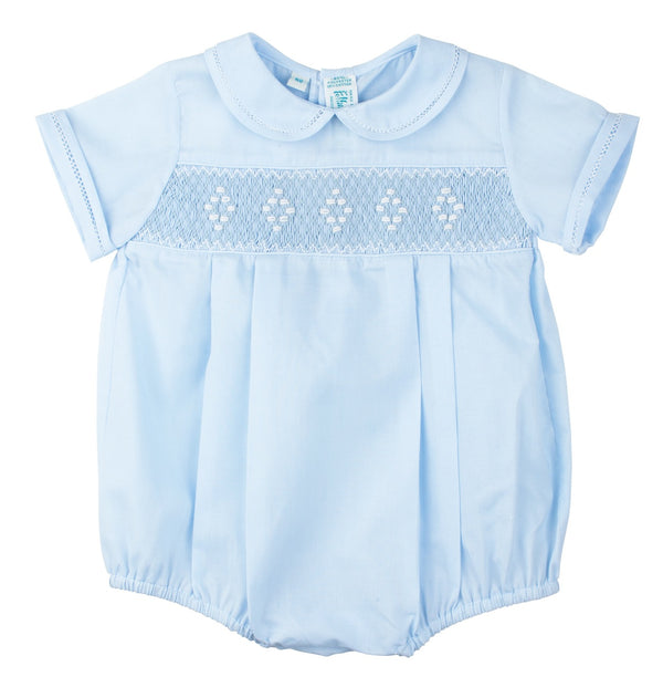 Smocked Embroidered Diamond Creeper- Blue