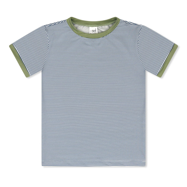 Bradley Basic Tee- Baton Rouge Blue Ministripe, Pistachio Green