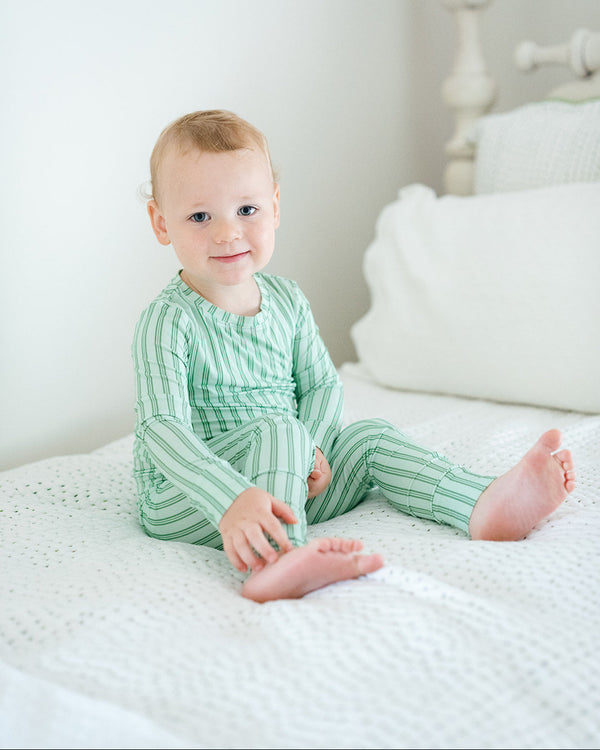 Green Ticking Stripe 2-Piece Pajamas