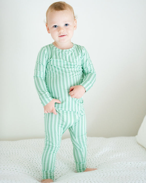 Green Ticking Stripe 2-Piece Pajamas