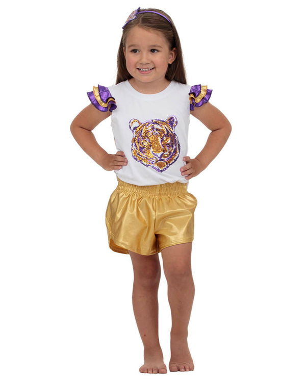 Shimmer Ruffle Sequin Tiger Top