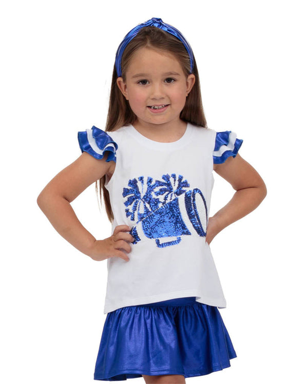 Shimmer Ruffle Sequin Cheer Top- Royal