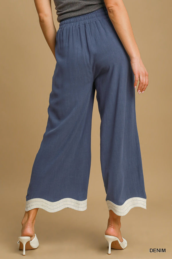 Scalloped Hem Pants- Denim