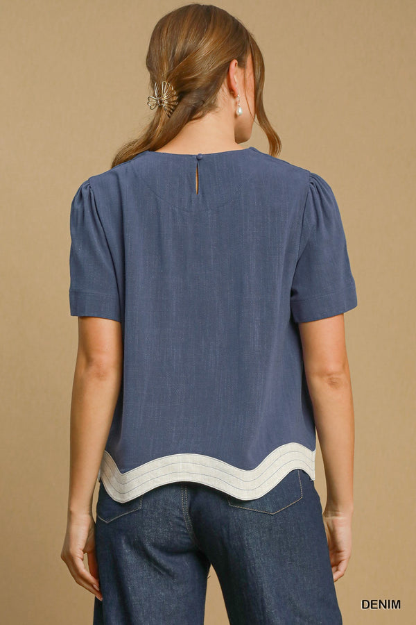 Scalloped Hem Top- Denim