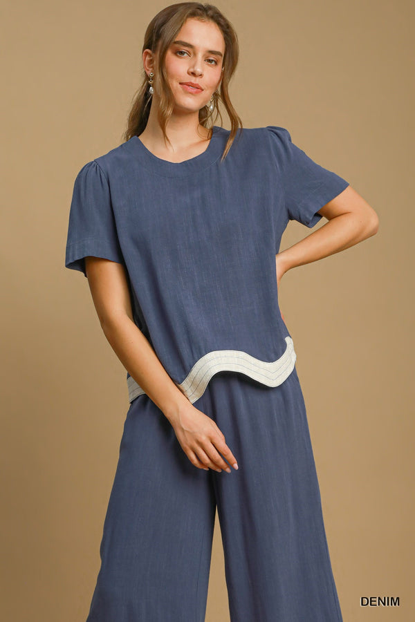 Scalloped Hem Top- Denim