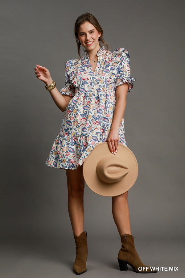 Floral Ruffle Sleeve Mini Dress