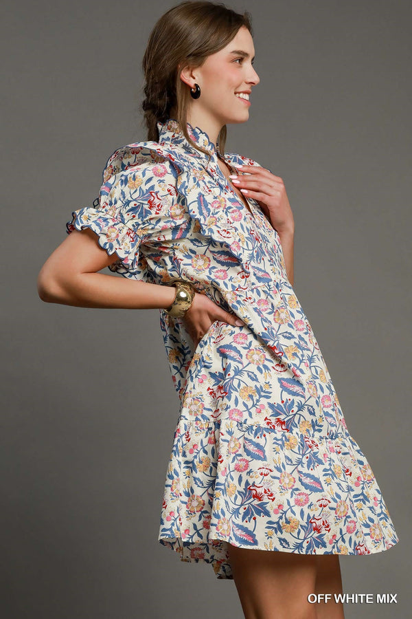 Floral Ruffle Sleeve Mini Dress