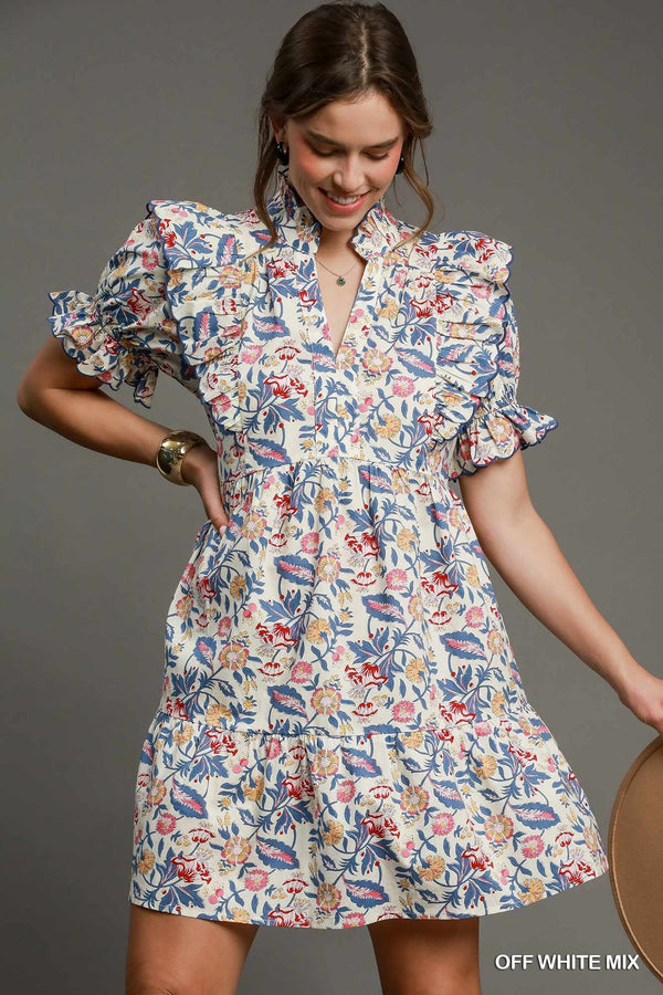 Floral Ruffle Sleeve Mini Dress