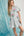 Striped Puff Sleeve Embroidered Dress- Lt. Blue